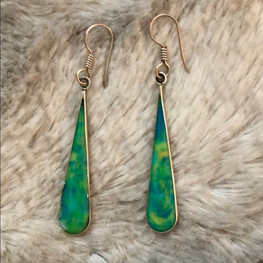 Sterling Silver Blue/Green/Yellow Tie Dye Earrings